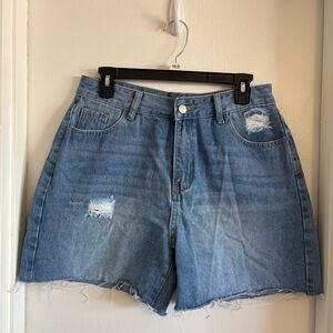 High-Rise Distressed Blue Denim Women’s Shorts